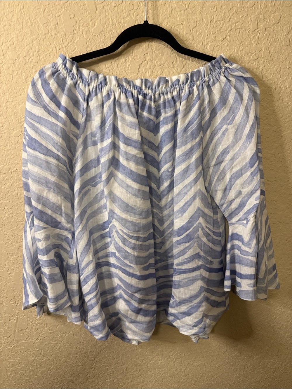 iLinen Off-Shoulder Blue & White Striped Top xl linen